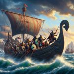 Vikings invading Ireland on their longships
